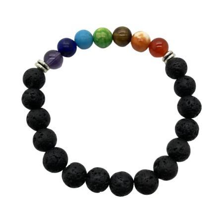 Chakra Armband aus Lavastein – Edelsteinperlen und Legierungsperlen – Yoga