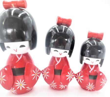 kokeshi set van 3 rot