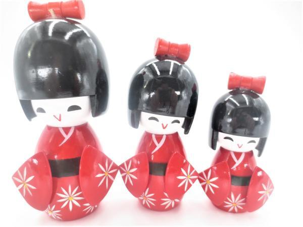 kokeshi set van 3 rot